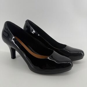 Clarks Artisan Black Patent Leather Pumps Heels 3" Active Air Womens 7.5M